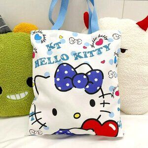 Hello Kitty Tote Large Canvas Nylon Handles Blue & White